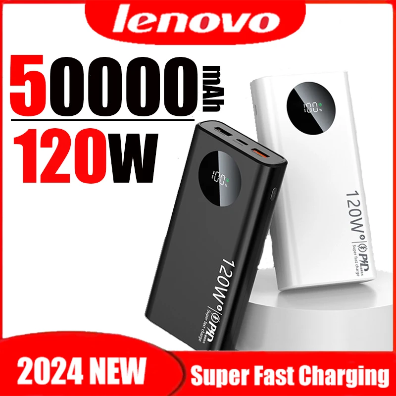 Lenovo-Batería Externa de carga superrápida para móvil, Banco de energía de 120W, gran capacidad de 50000mah, para Iphone, Xiaomi y Samsung