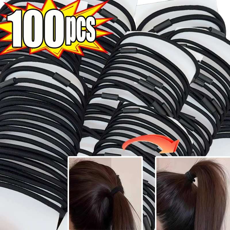 

5-100Pcs High Elastic Hair Bands for Women Black Hairband Rubber Ties Ponytail Holder Scrunchies Kids Headband Hair Accessories