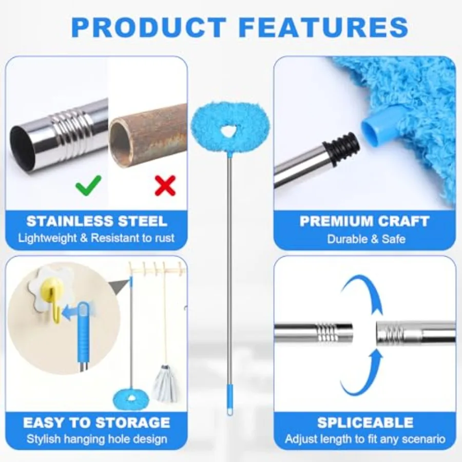 Ceiling Fan Cleaner Duster - Adjustable Duster with Extension Pole, Dusters for Cleaning Fan Blade, Walls and Cobweb Blue - view 6