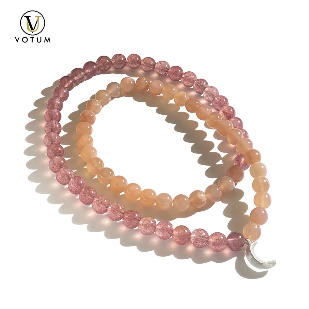 

Votum натуральный клубничный кварц оранжевый лунный камень браслет из бисера для женщин с серебряным лунным шармом 925 пробы ювелирные изделия дружбы на заказ