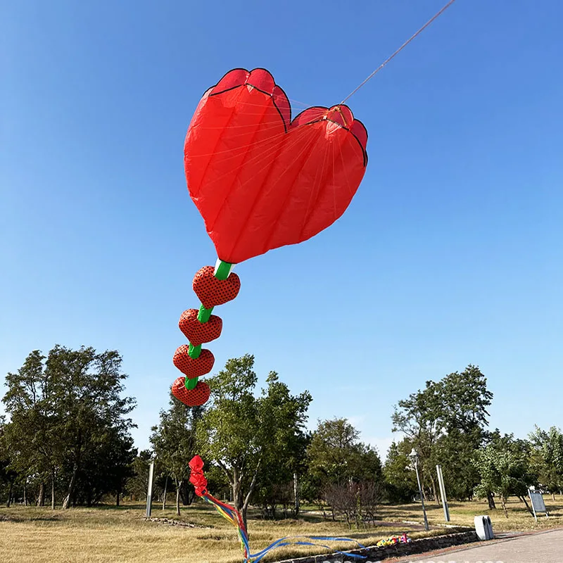 2026 New Heart Shape Kite Soft Inflatable with Long Tails Outdoor Flying Toy for kids adults