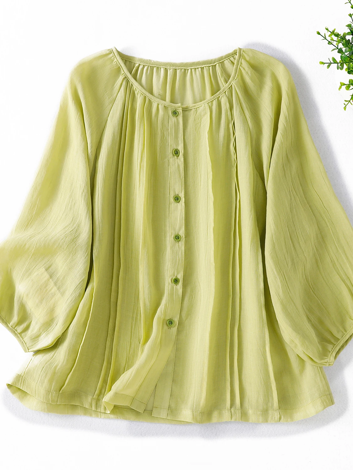 

Женская футболка из льна с круглым вырезом, больших размеров, на пуговицах, не требующая глажки, удобная повседневная одежда