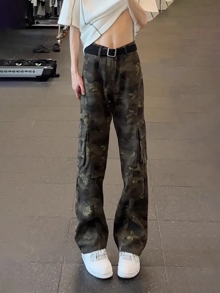 

American High Street Camouflage Skinny Jeans Men Summer Thin Retro Workwear Pants Rise Straight Leg Long Trousers