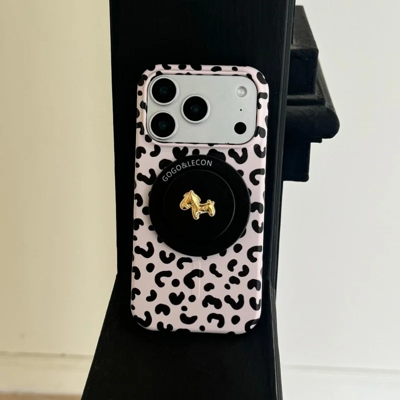 

Fashion Pink Black Leopard Print Magnetic Phone Case For Apple iPhone 17 Pro 16 15 Pro Max Cover Cute Cases For iPhone 16Pro Fun