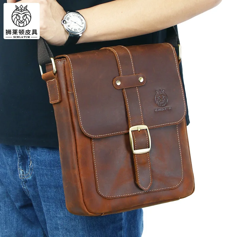 Couro genuíno dos homens bolsa de ombro mensageiro do vintage sacos do carteiro para o sexo masculino marido telefone escritório crossbody sacos