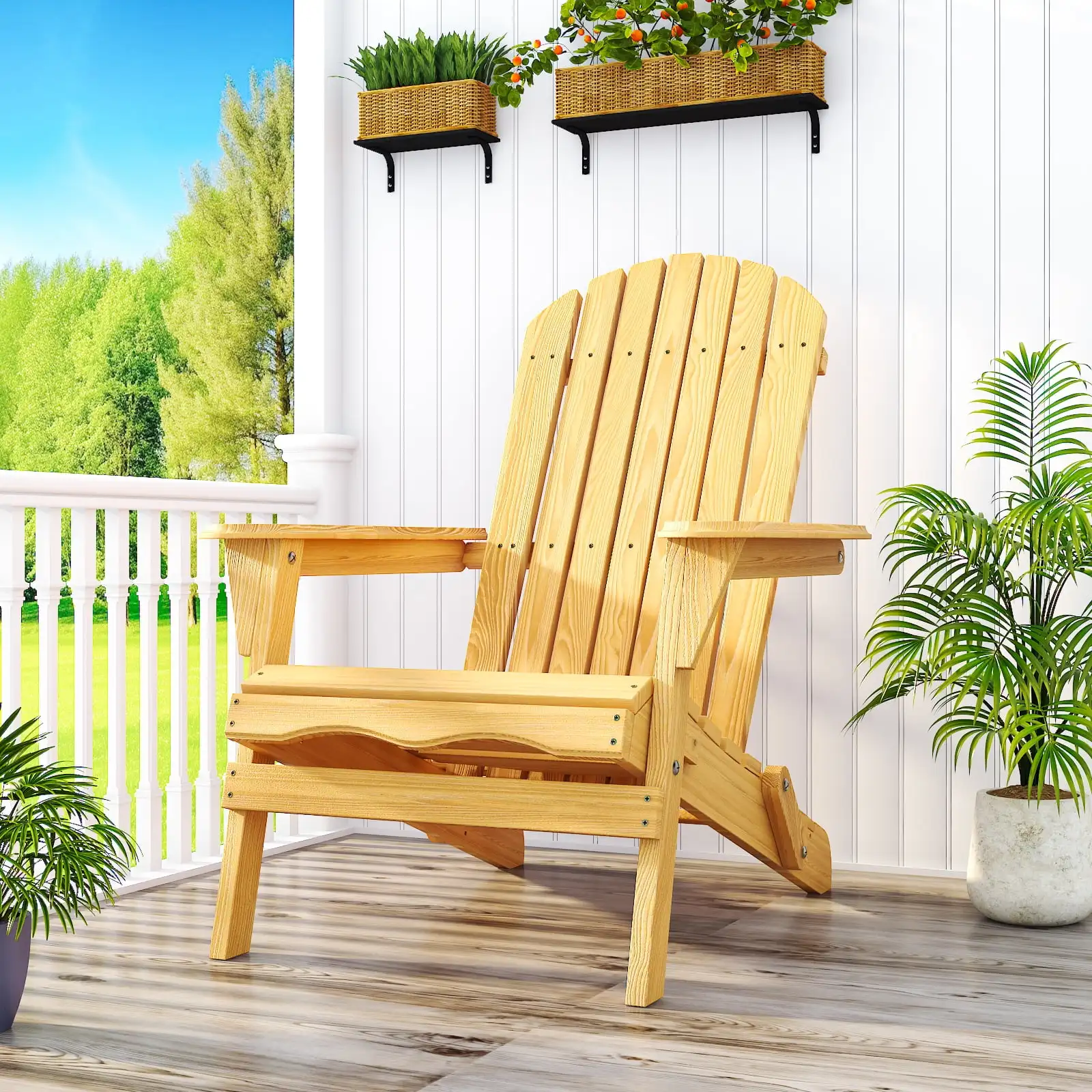 

Folding Wooden Adirondack Chair Folding Wood Accent Wood Single Chair for Outdoor and Indoor, Wood Lounge Chair, Natural Color