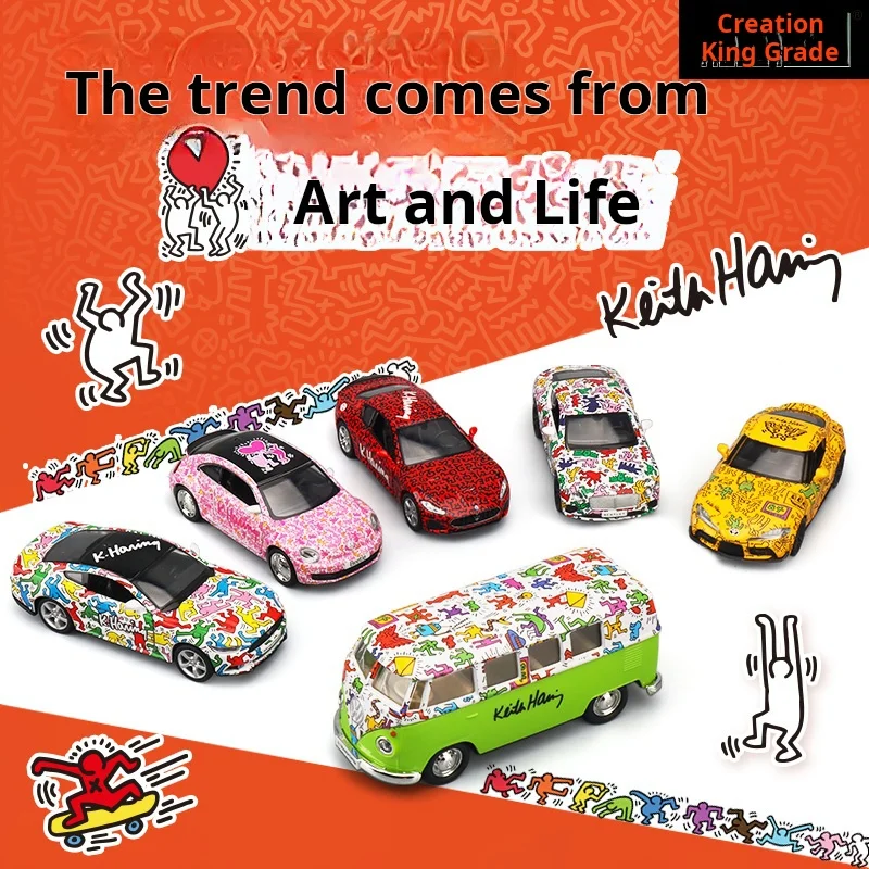 1:36 Licensed Keith Haring Co-branded Simulated Alloy Car Models VW Ford Bentley Toyota Maserati Collectible Desktop Decoration