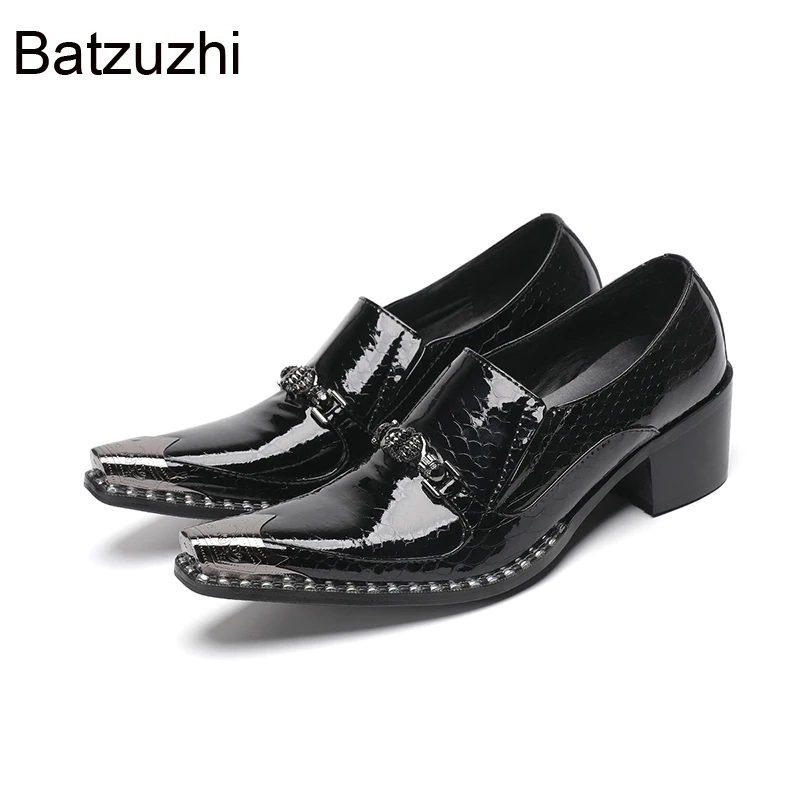 

Batzuzhi Роскошный дизайн Мужские модельные туфли с металлическими наконечниками Кожаные модельные туфли без шнуровки Мужская черная обувь для бизнеса и вечеринок, большие размеры 46