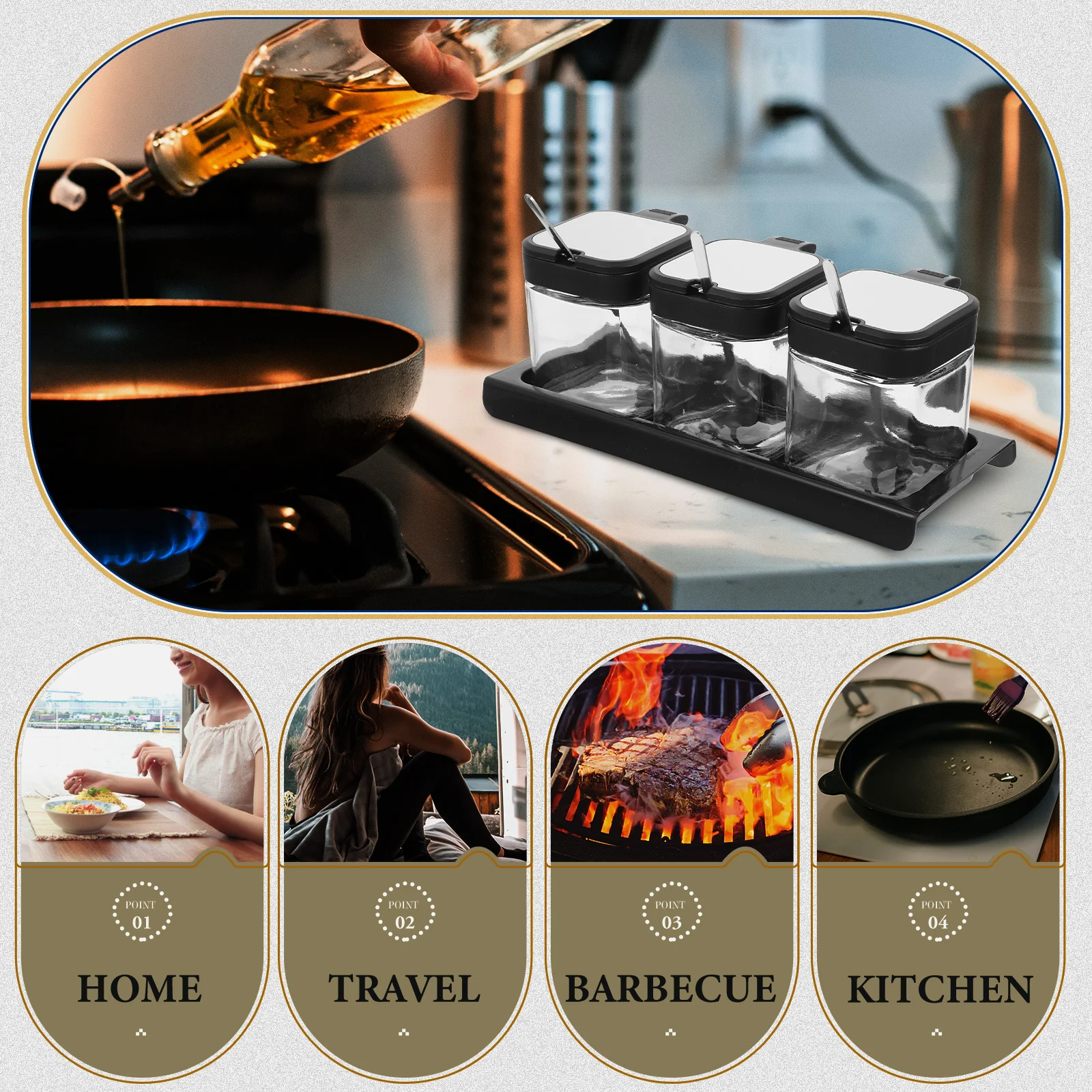 

1Set Kitchen Seasoning Jar Glass Condiment Bottle Small Transparent Spice Storage Container with Lid Multi-Function Salt Holder