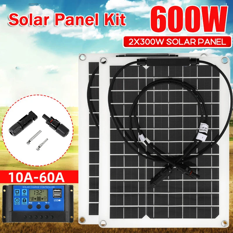 

1500W Solar Power System Kit Battery Charger 300W Solar Panel 10-60A Charge Controller Complete Power Generation Home Grid Camp