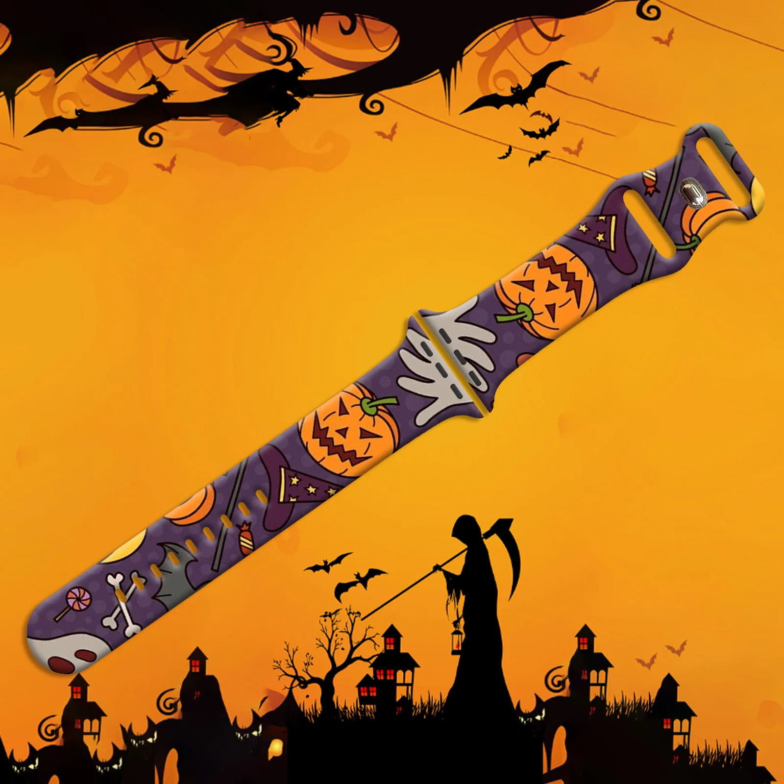 

Eerie Pumpkin Printed Strap for Apple Watch 10 9 8 Silicone Band Replaceable Bracelet for iWatch 46mm 44mm 42mm 41mm Watchband