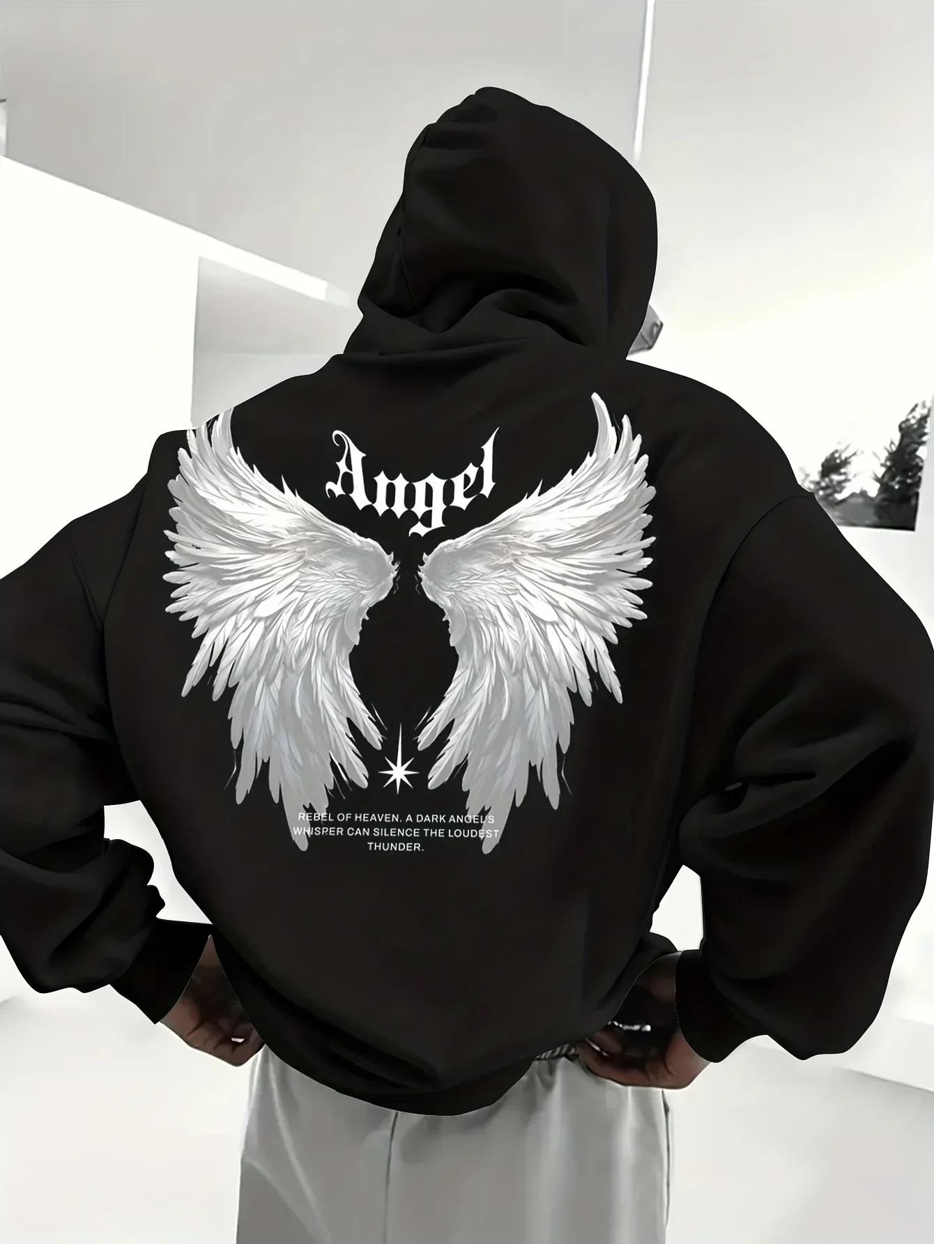 Gothic Angel Wings Hoodie Angel Letter Graphic Sweatshirt Unisex Vintage Streetwear SleevePocket HoodedPulloverCasual Daily Tops