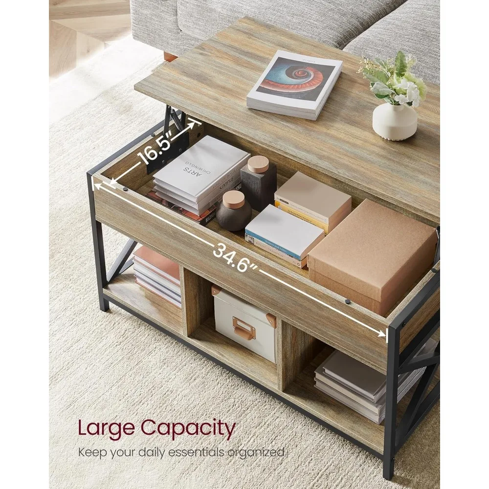 Stolik kawowy z podnoszonym blatem, stolik kawowy z podnoszonym blatem i półką do przechowywania, ukryte przegródki i podnoszony blat, do salonu, biura