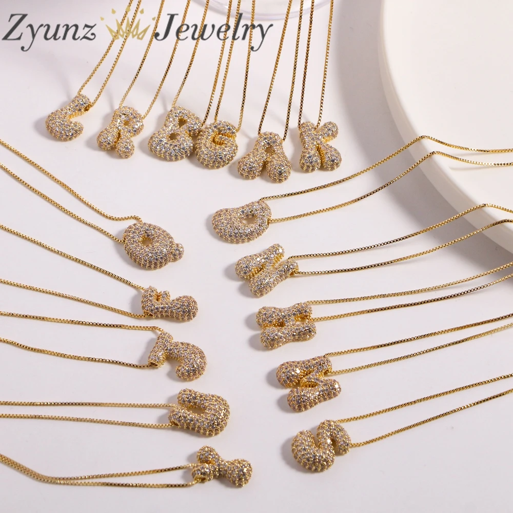 

10pcs, A-Z 26 Balloon Letter Alphabet Cubic Zircon Pendant Necklace Gold Plated Chain For Women Girl Party Jewelry