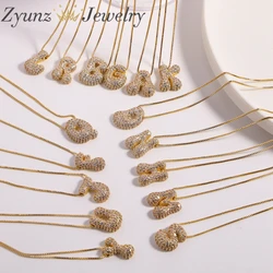 10pcs, A-Z 26 Balloon Letter Alphabet Cubic Zircon Pendant Necklace Gold Plated Chain For Women Girl Party Jewelry