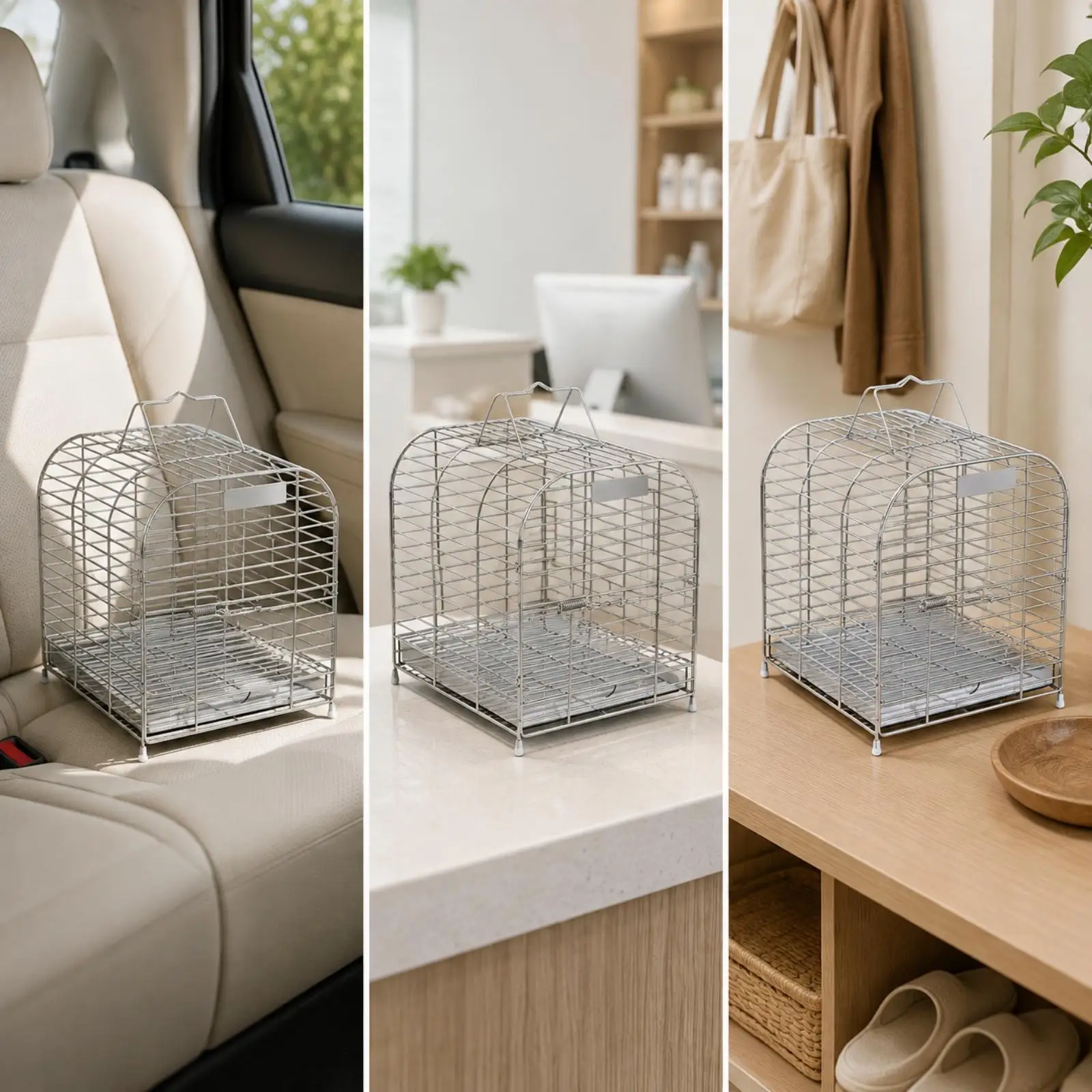 Travel Cage for Small Birds with Removable Tray and Secure Locking Door Stainless Steel Pet Carrier for Trips and Clinics