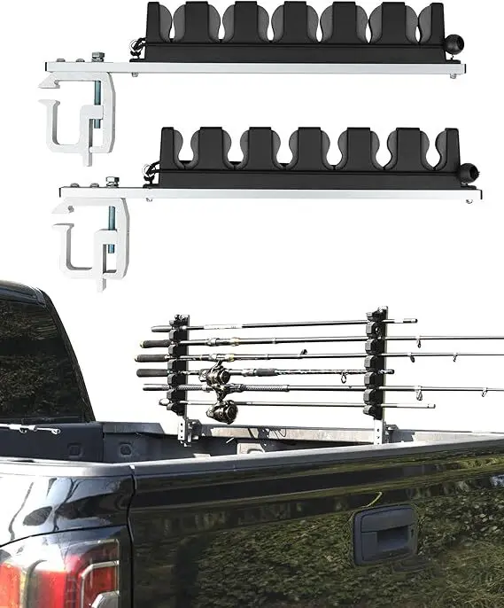 

ELITEWILL 6 Rods Aluminum Clamp on Fishing Rod Holder for Boat Pickup Truck Bed