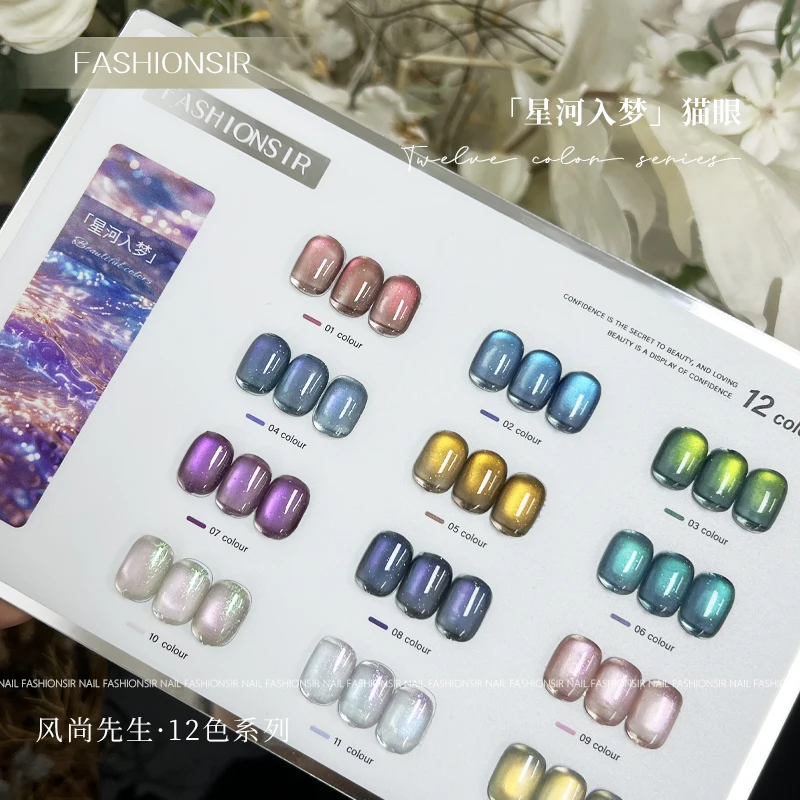 VVSFSSIR Nail 12 Colors Magnetic Cat Eye Gel Nail Polish Set, EU Standard, HEMA Free TPO Free TMPTA Free, With Color Chart