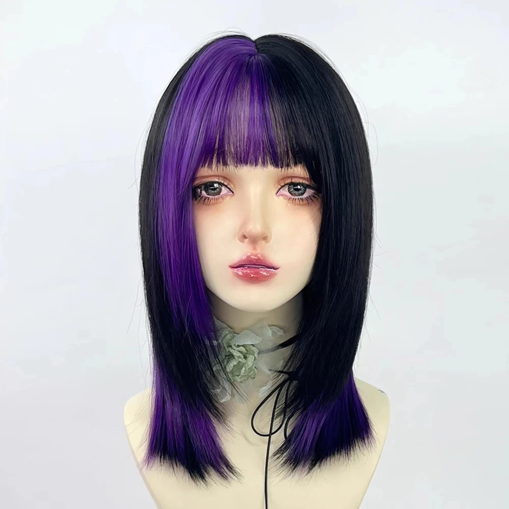 باروكة صناعية قصيرة مستقيمة مع فرقعة للنساء من الألياف المقاومة للحرارة مثالية لوليتا كوسبلاي عيد الميلاد والهالوين كاجوال جلام