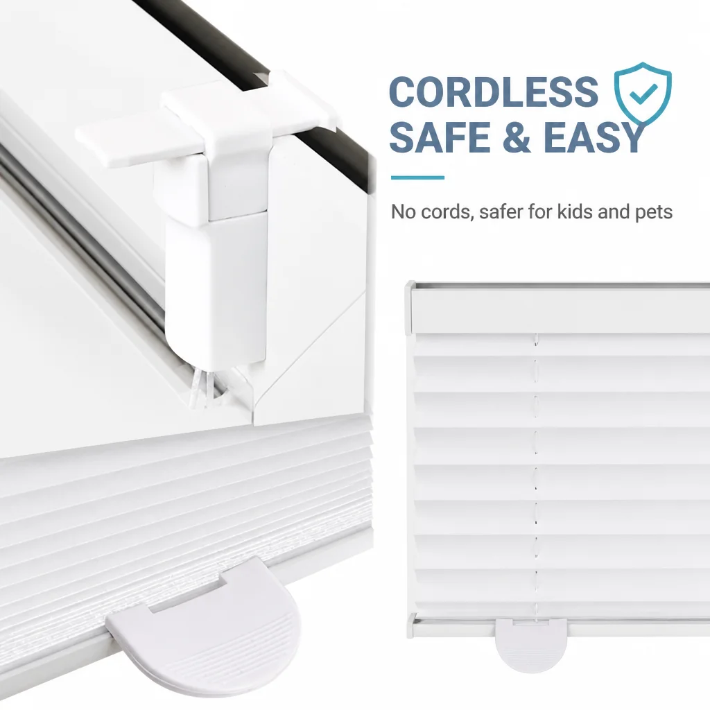 White/Grey/Yellow Pleated Window Blind, No‑Drill Clamp‑on Inner Frame Thermal Pleated Shade