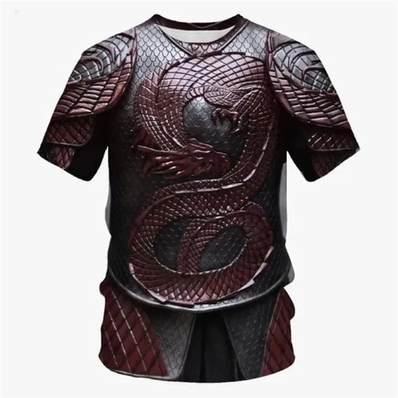 ثلاثية الأبعاد مطبوعة القرون الوسطى فارس درع تي شيرت للرجال تأثيري نمط تيز عادية ريترو الجولة الرقبة قصيرة الأكمام تي شيرت فضفاض القمم #1