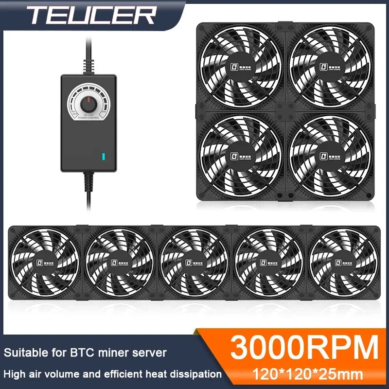 TEUCER 3000RPM 120MM Large Air Volume 220V Btc Mining Machine Workstation Cabinet Server Case Cooling System Fan with Adapter