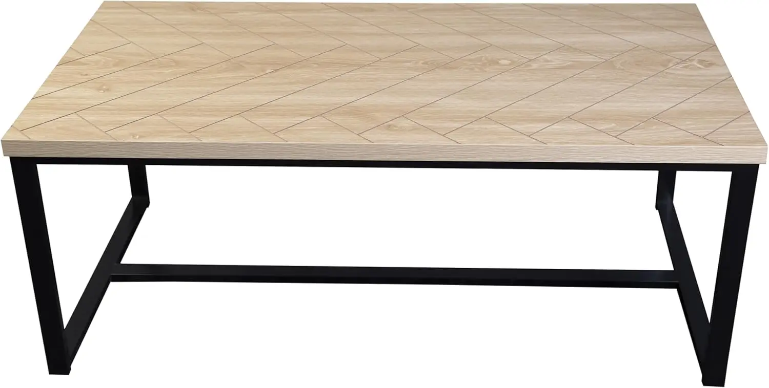 Ac Pacific Bali Modern Coffee Table For Living Room Wood Top And Sleek Metal Legs, Versatile Design For Contemporary Interiors,