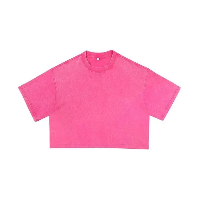 Pure Cotton 240g Crop Top Short-sleeved T-shirt Short Women Clothing Distressed Washed T-shirt Trendy Brand Stir-fried Snowflake