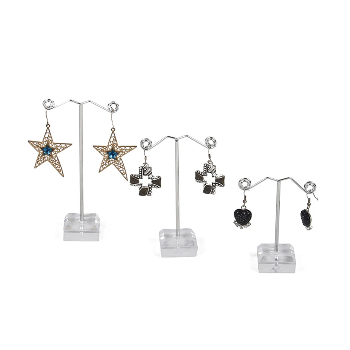 

4 pcs 3 Sizes Mini T-Shaped Earrings Display Rack Metal Acrylic Stove Varnish Jewelry Storage Organizer For Earring Keys Retail