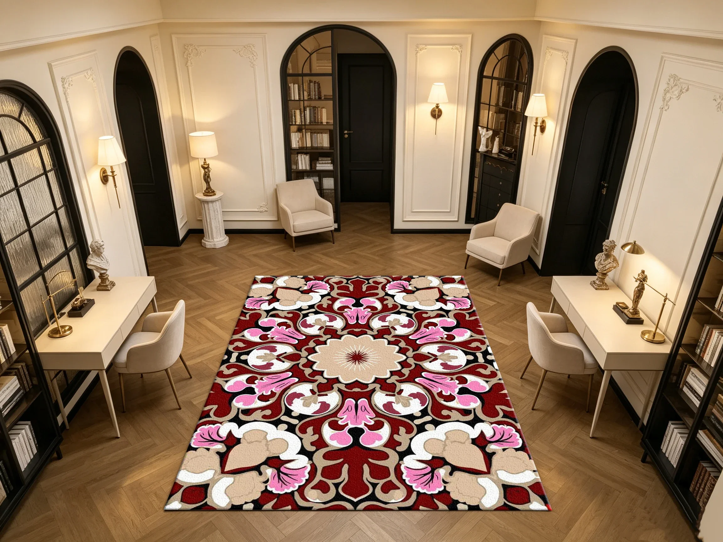 Pink Red Mandala Floral Ornate Carpet Flooring Bohemian Household Indoor Decor Floor Rug