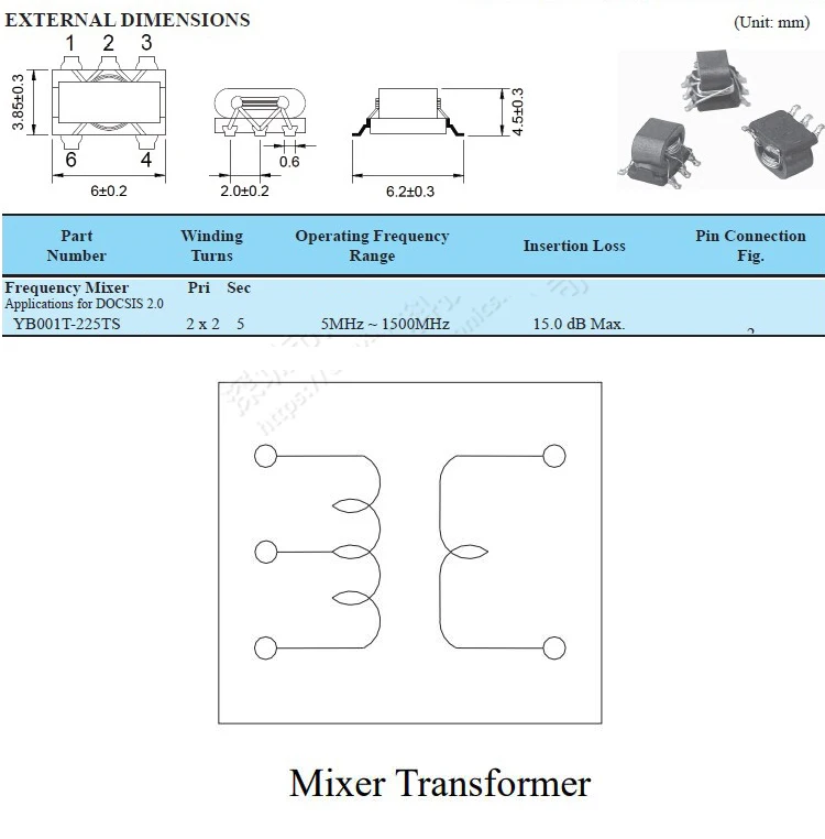 5pcs SMD RF Signal Balun Transformer Mixer 1CT: 2.5 With Tapped Frenquency 5-1500MHz Unbalanced Balanced Kilomega