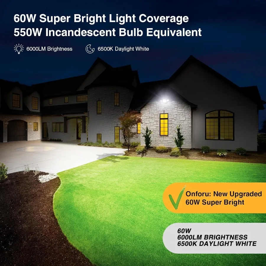 60W LED-buitenverlichting 3 verstelbare koppen Veiligheidsverlichting Armatuur 6500K