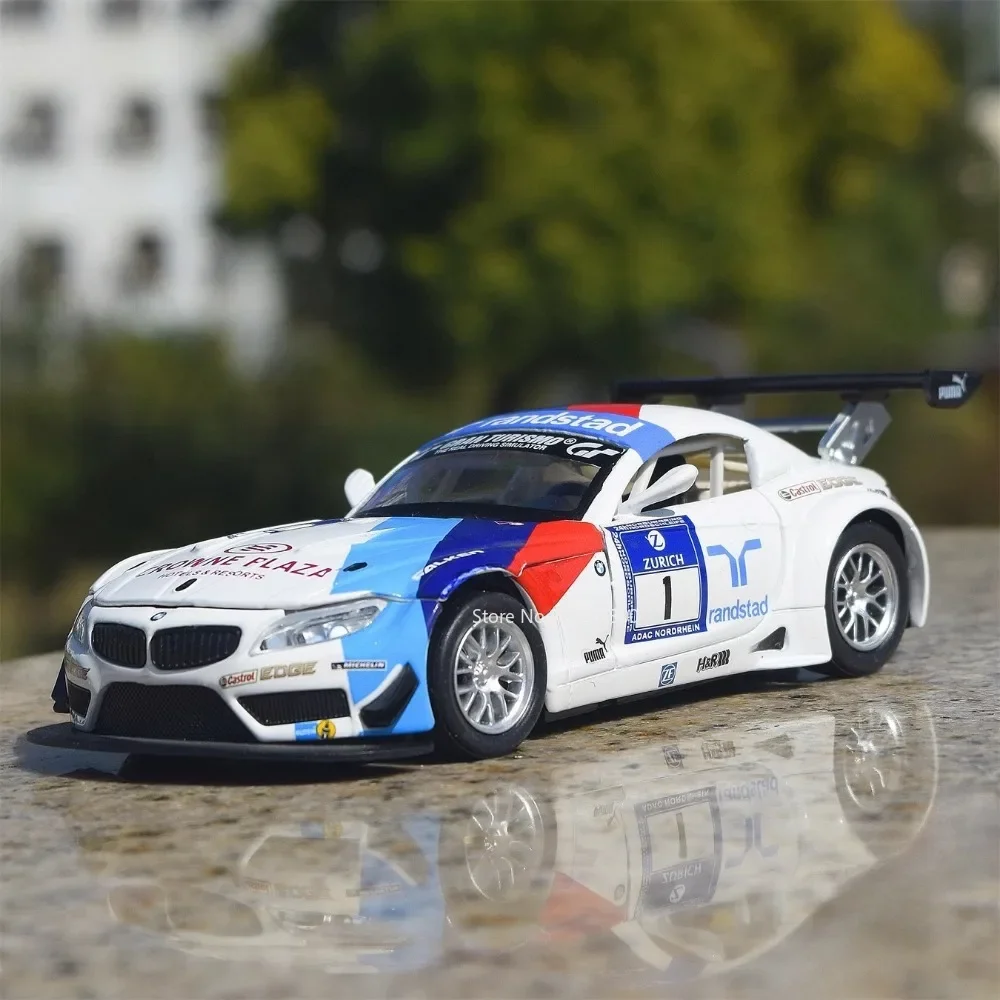 CCA 1/32 BMW Z4 GT3 Rally Car Model Toy Alloy Diecast Simulation Sound Light Pull Back Collection Boys Toys Gifts for Birthday