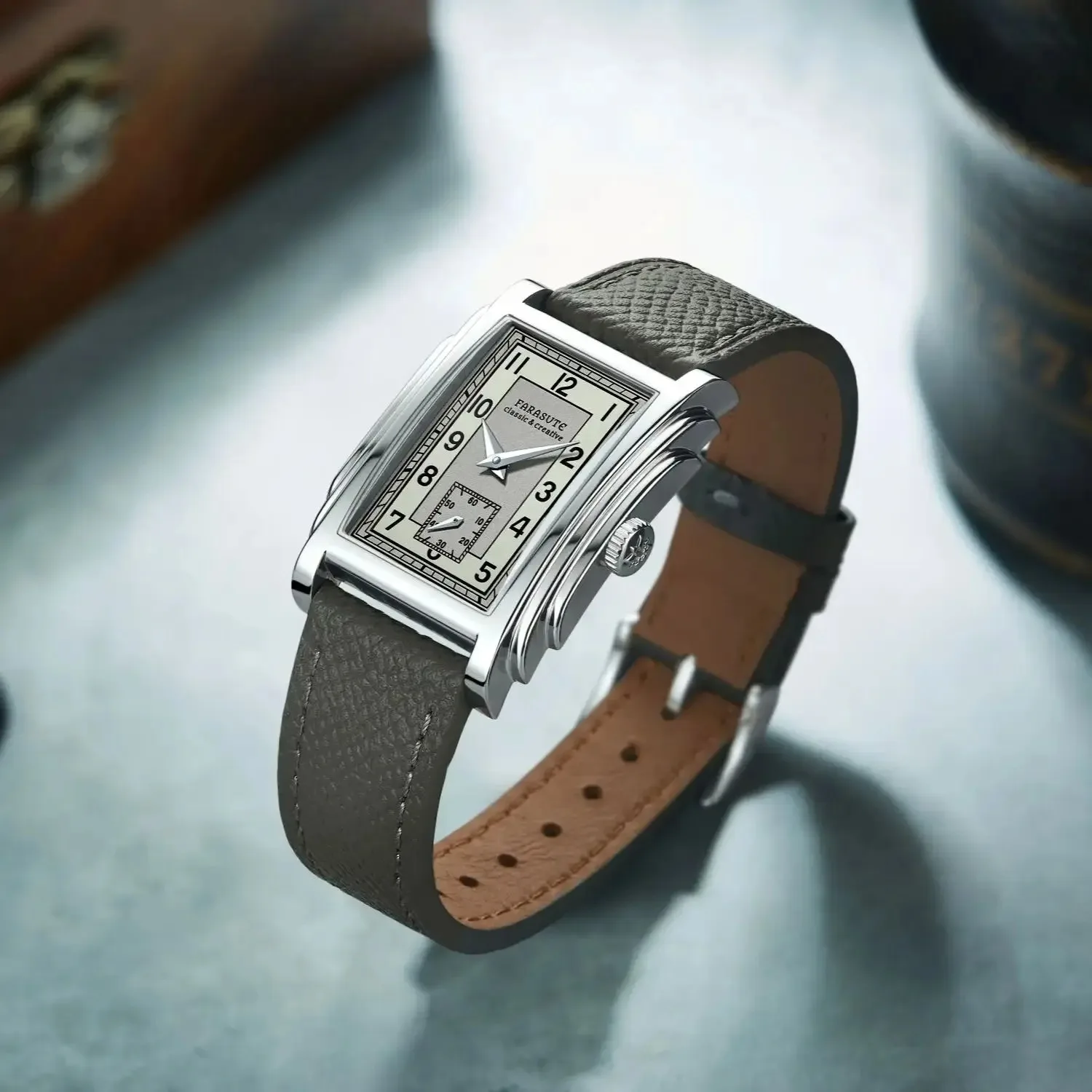 FARASUTE Men Automatic Watch 31mm Rectangle Mechanical Wristwatch Sapphire Mirror Waterproof Small Second Dial ST17
