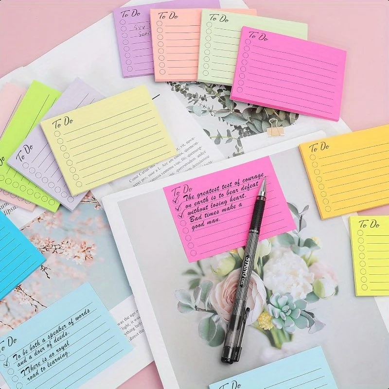 5팩(1팩=50매) 스티키 노트-다양한 색상, 날짜 표시, 일일 작업 계획을 위한 줄이 있는 할 일 노트 문구류