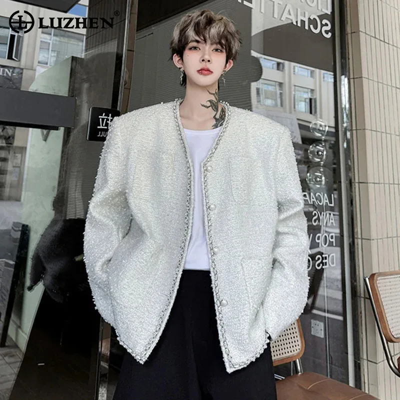 

LUZHEN Decorate Fashion Elegant Pearl 2025 Buttoned Male Autumn Jacket Cardigan Handsome Shoulder Pad High Quality Coat JY5766