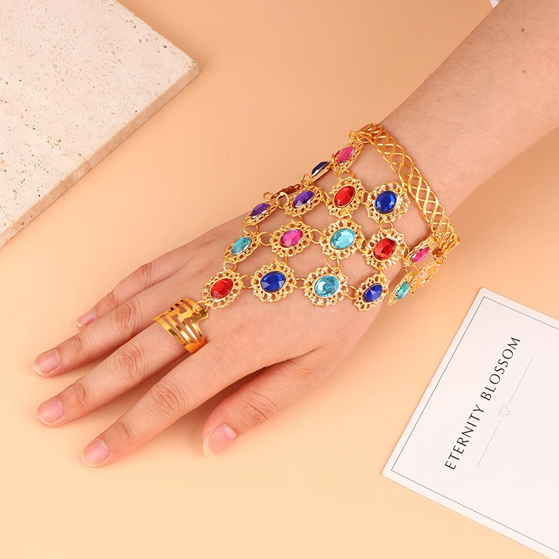 1Pc Shining Rhinestone Finger Bracelet Indian Dance Stage Performance Jewelry Charming Female Belly Dance Bracelet Accessories