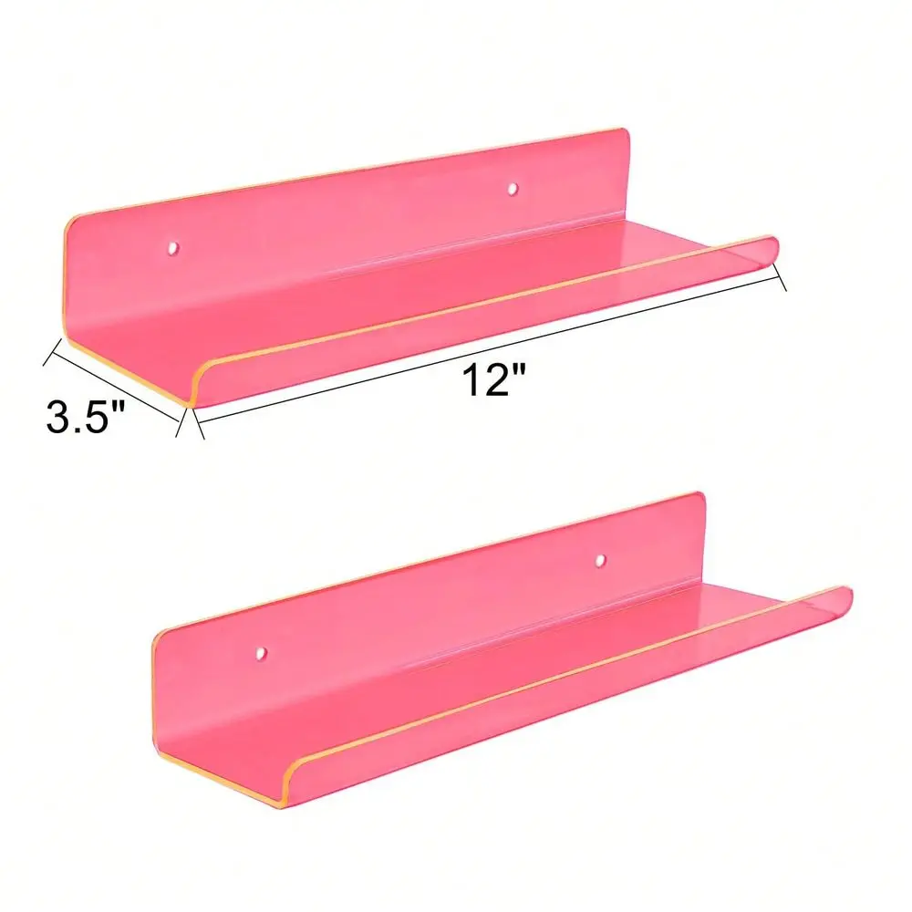 Acrylic Shelves Wall Mounted Set Of 2 12 Inches Wall Hanging Plant Display Shelves, Room Decor Floating Wall Shelves For Gaming