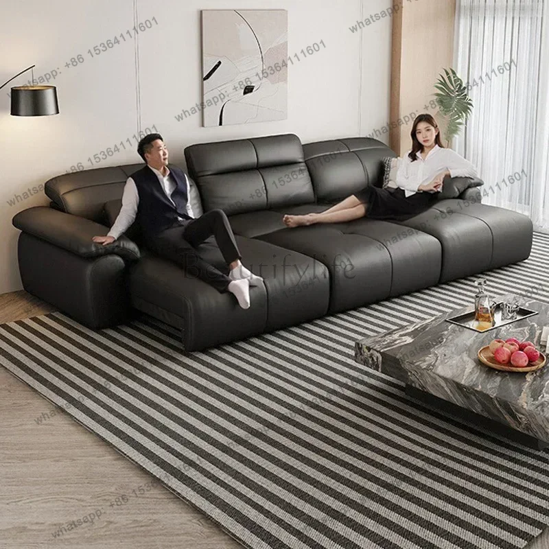 LSGenuine Leather Black Sofa Recliner Sectional Sleep Luxury Designer Sofa Daybed Modern Divano Soggiorno Couches Furniture
