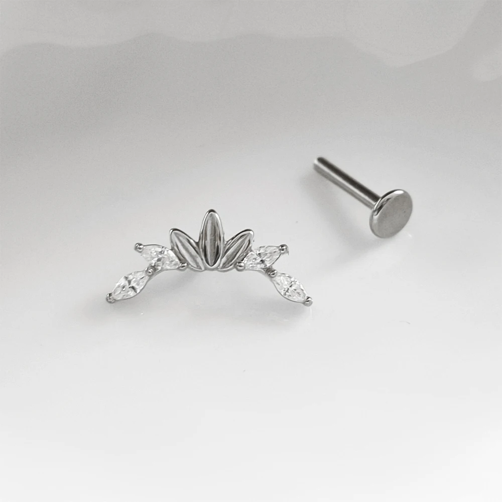 316 Stainlesss Steel Petal Crown Shape CZ Internal Thread Labret  Stud Earrings Piercing Cartilage Ear Stud Body Jewelry