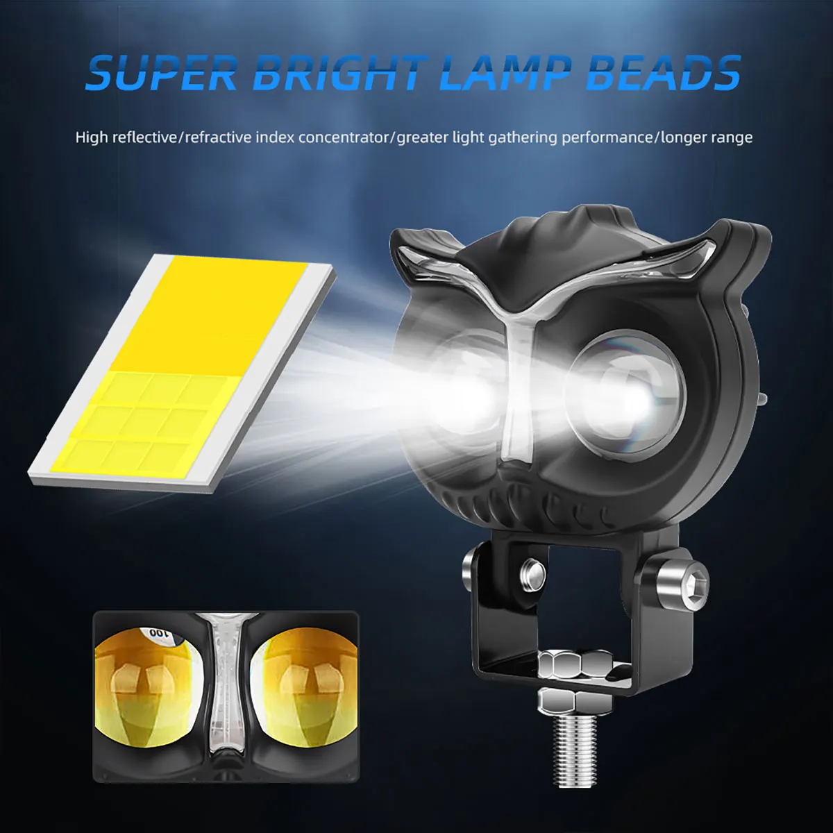 2pcs Owl Shaped Motorcycle LED Spotlight Yellow White Owl Four Mode Strobe 12V For Universal Moto ATV SUV Headlight Spotlights
