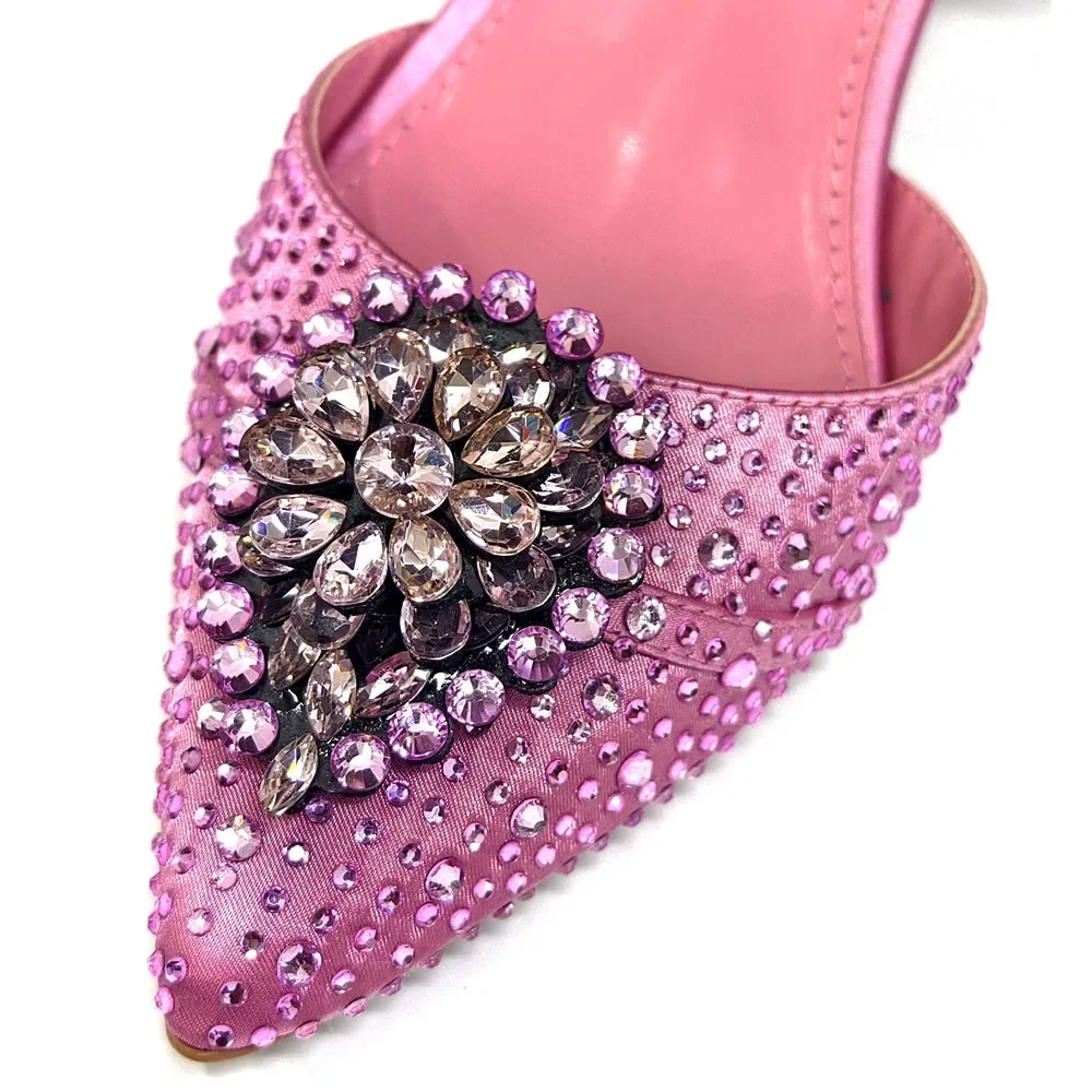Crystal Rhinestone Heels & Clutch Bag Set Pointed Slingback Heels Women Wedding Prom Party Elegant Formal Matching Shoe Purse