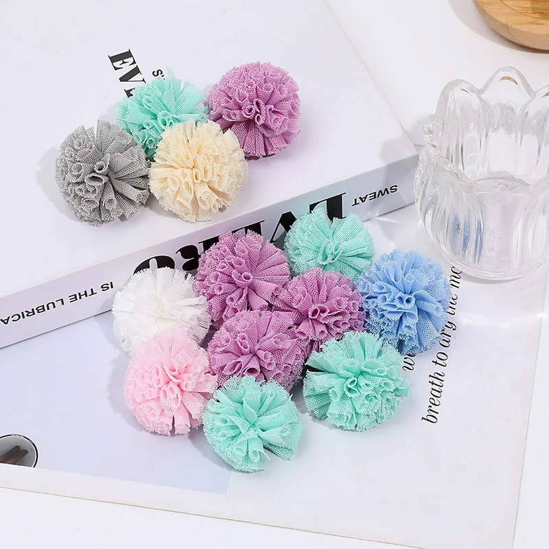 Pompom Korean Lace Ball 20mm Elastic Gauze Flower Ball Hair Clip Handmade Plush Net Pendant Jewelry Making Accessories 20/80pcs