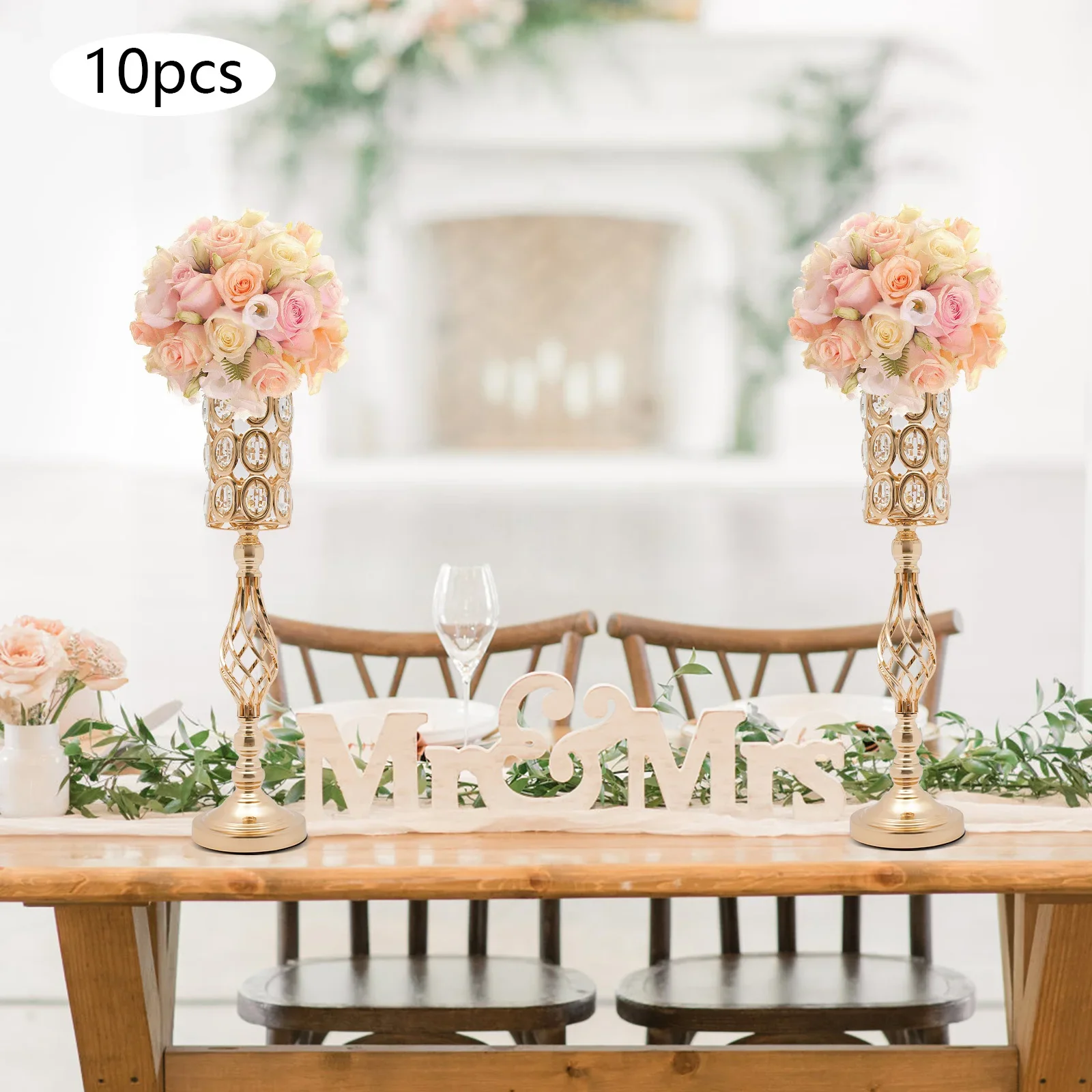 Wedding Flower Vase, Tall Wedding Flower Vase, Set of 10 Gold Crystal Bullseye Vases 61cm Height for Wedding Centerpiece, Table