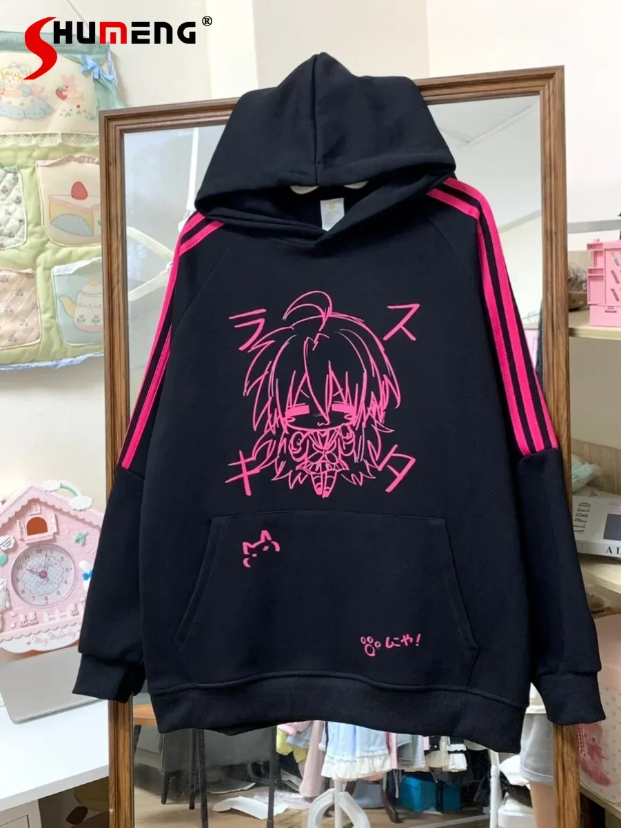 

Original 2D Subculture Velvet Loose Casual Hooded Sweatshirts Autumn and Winter Anime Cartoon Print Student Y2k Hoodies Women