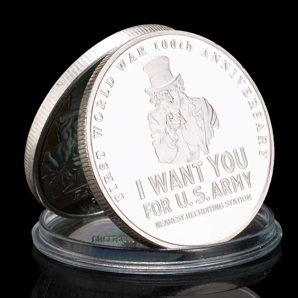 Uncle Sam Souvenir Coin American Patriotism Collectibles Silvery Plated Commemorative Coin Challenge Coin