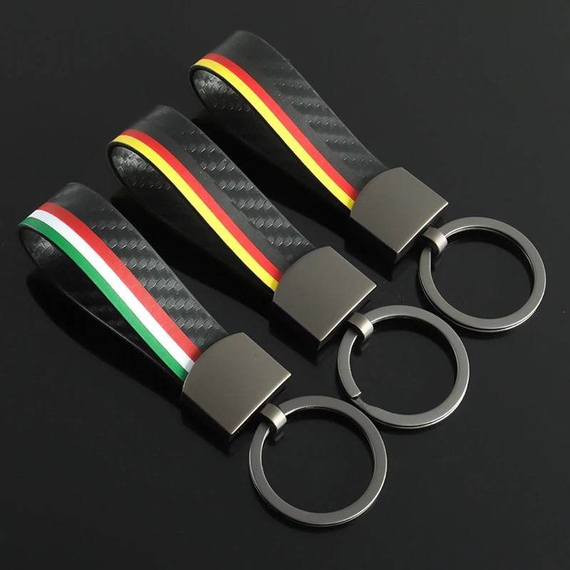 Carbon Fiber Leather Car Alloy Keychain Styling Germany Italy flag Keyrings Auto Accessories Men Key Chain Rings Gifts