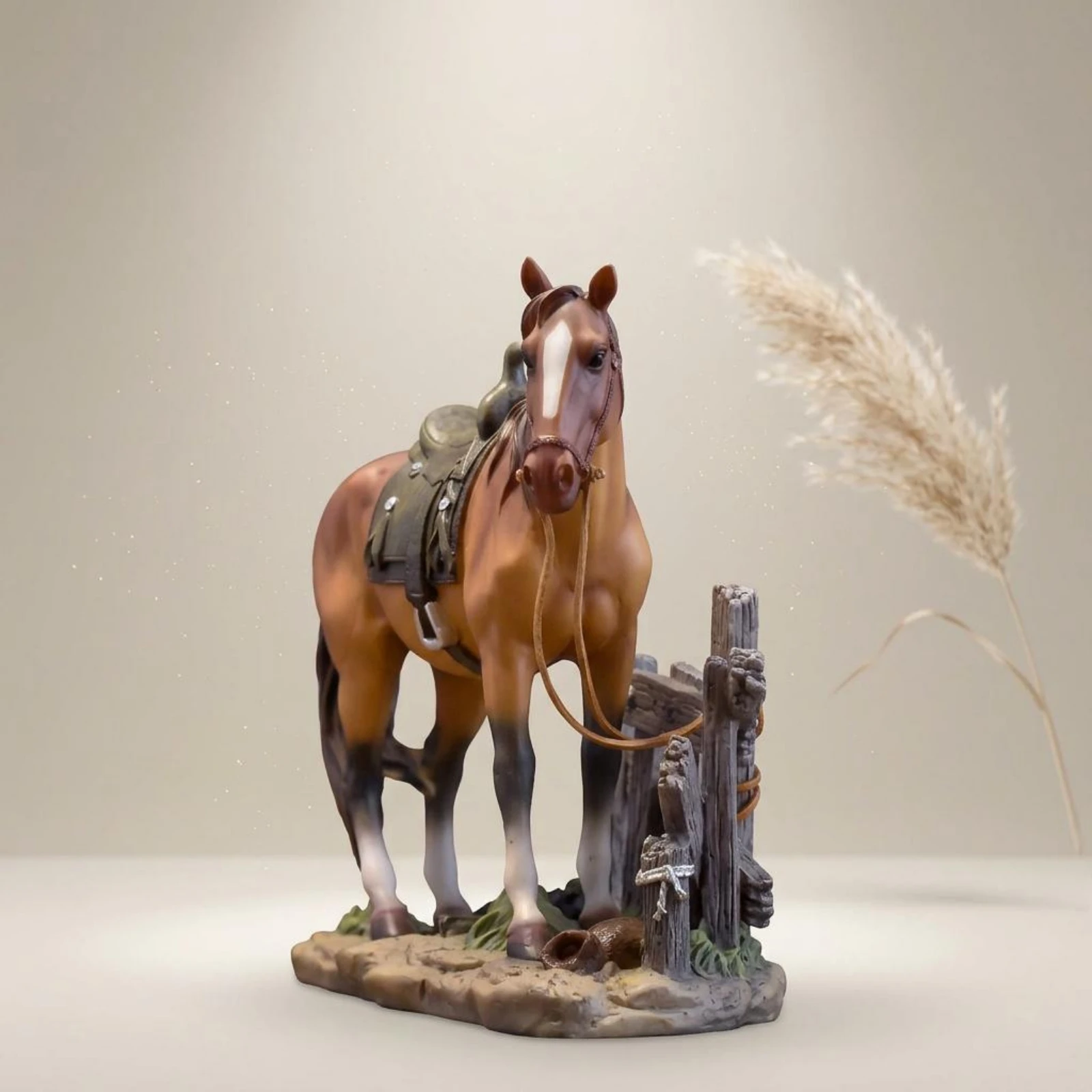 Fence Base Horse Figurine Tabletop Standing Horse Figurine Home Decor Textured Ground Sturdy for Shelf