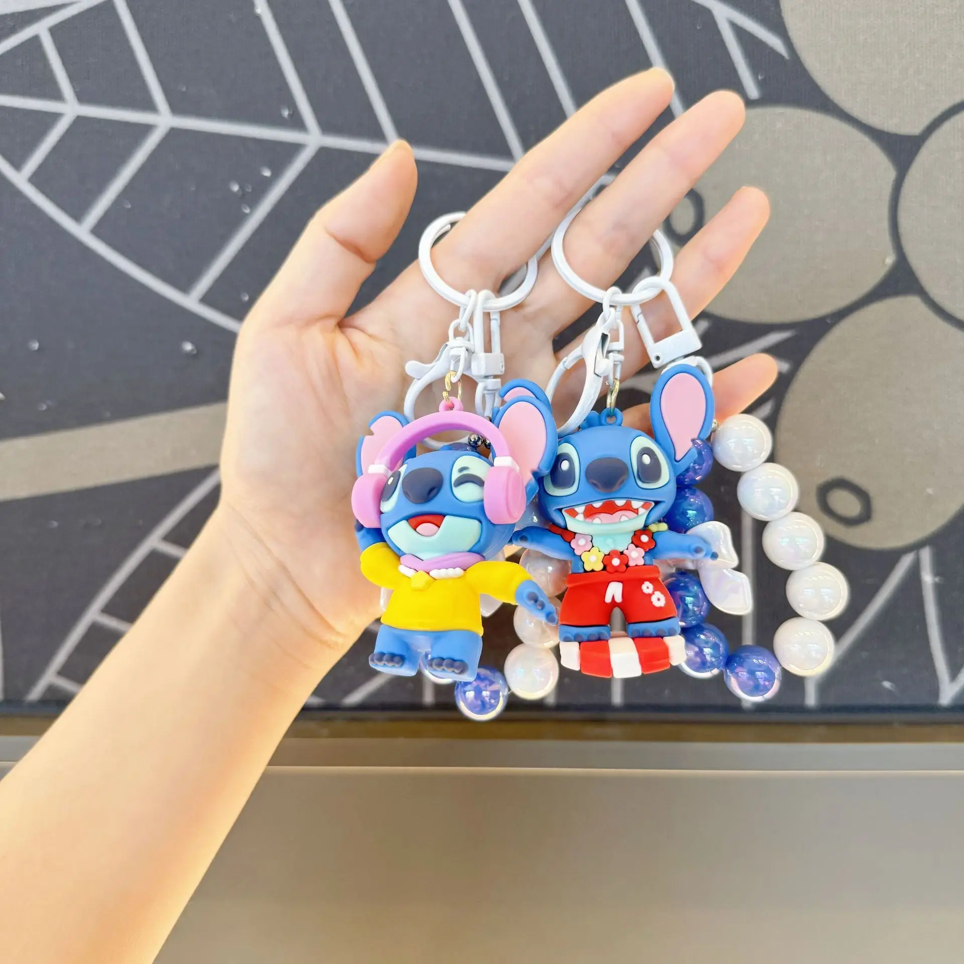Cute Disney Cartoon Anime Stitch Pendant Keychains Holder Car Key Chain Key Ring Mobile Phone Bag Hanging Jewelry Gifts