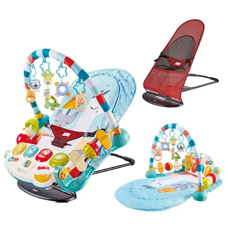 

KSF Baby Boy Toy 3 in 1 Baby Music Pedal Piano Fitness Frame Rocking Chair Musical Play Game Gym Mats Guardrails Children Toys